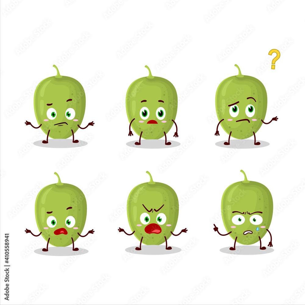 Obraz premium Cartoon character of olives with what expression