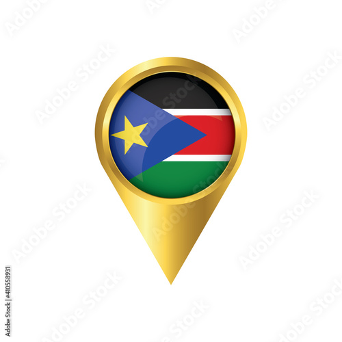 Flag of South Sudan.symbol check in South Sudan, golden map pointer with the national flag of South Sudan in the button. vector illustration. Free Download Flag of South Sudan.symbol check in South Sudan, golden map pointer with the national flag of South Sudan in the button. vector illustration. - GFXLoad