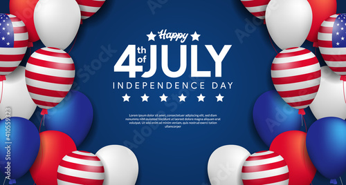 independence usa with flying helium balloon american flag. 4th of july promotion banner template