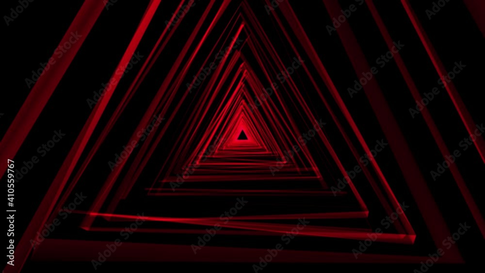 Red Low Poly Grid Triangle Tunnel Animation. Seamless Retro Futuristic Abstract Background Loop 4K.