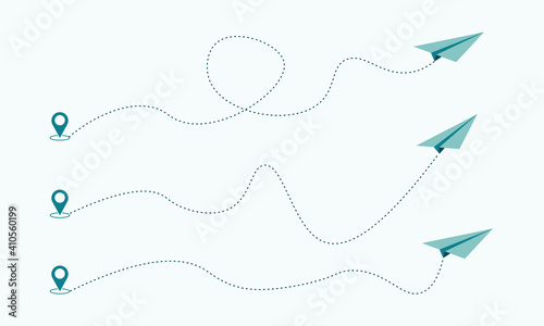 Paper planes, path and direction vector set