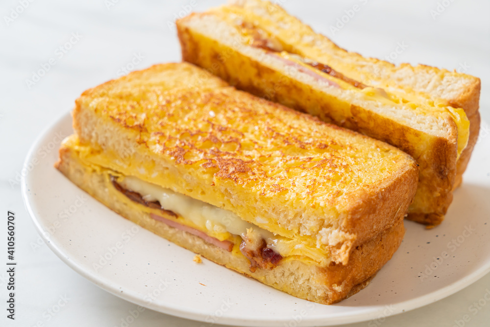 French toast ham bacon cheese sandwich