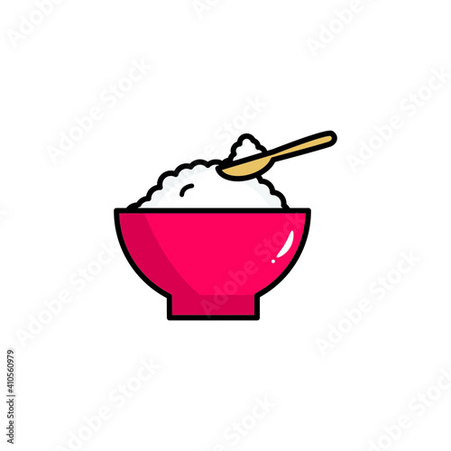 Rice bowl icon. homemade food rice bowl vector icon for web design isolated on white background