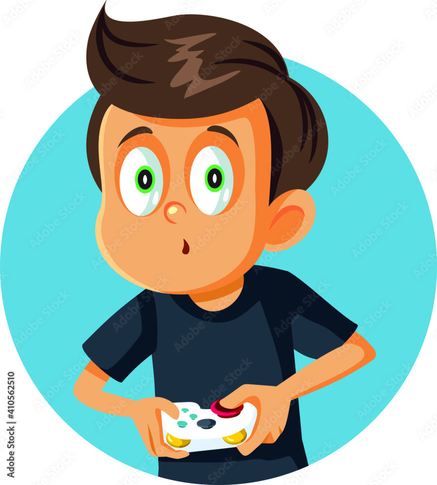 Boy Playing Video Game Vector Cartoon Illustration Boy Playing Video Game Vector Cartoon Illustration