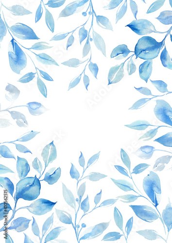 Sky blue greenery vintage watercolor. Background for spring design templates and cards.