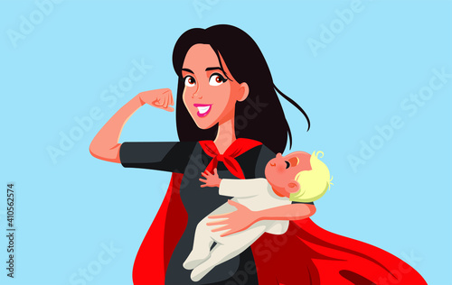 Super Mom Holding Newborn Baby Wearing a Cape