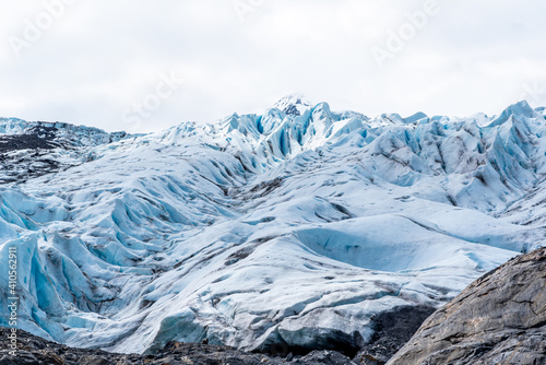 Stunning glacier in Alaska, USA during summer time, summer view. Amazing texture and perfect, crisp blue colors. 