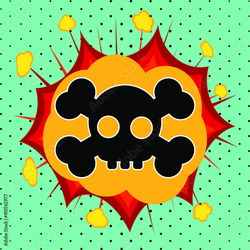 Skull sign, pop art explosion, vector illustration for design