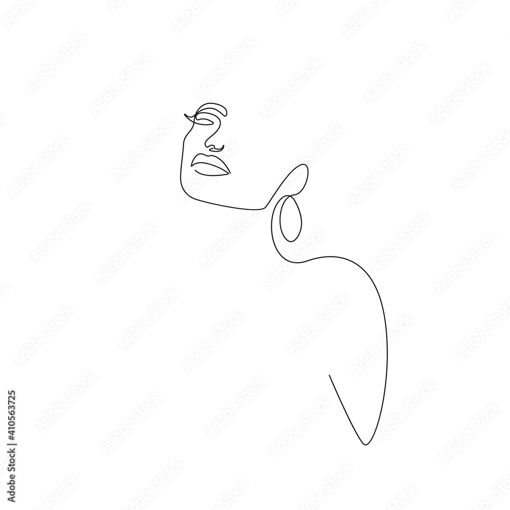 Woman Head Continuous One Line Vector Drawing. Style Template with Abstract Female Face. Modern Minimalist Simple Linear Style. Beauty Fashion Design Woman Head Continuous One Line Vector Drawing. Style Template with Abstract Female Face. Modern Minimalist Simple Linear Style. Beauty Fashion Design