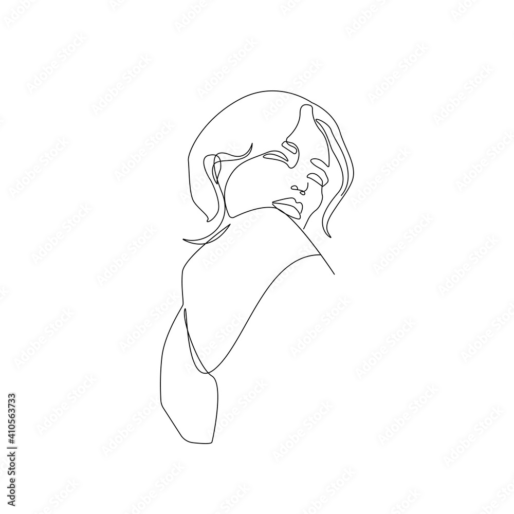 Woman Line Art Drawing. Abstract Minimal Female Figure Icon, Logo. Continuous One Line Woman Nude Illustration. Modern Trendy Contour Drawing. Vector EPS 10.