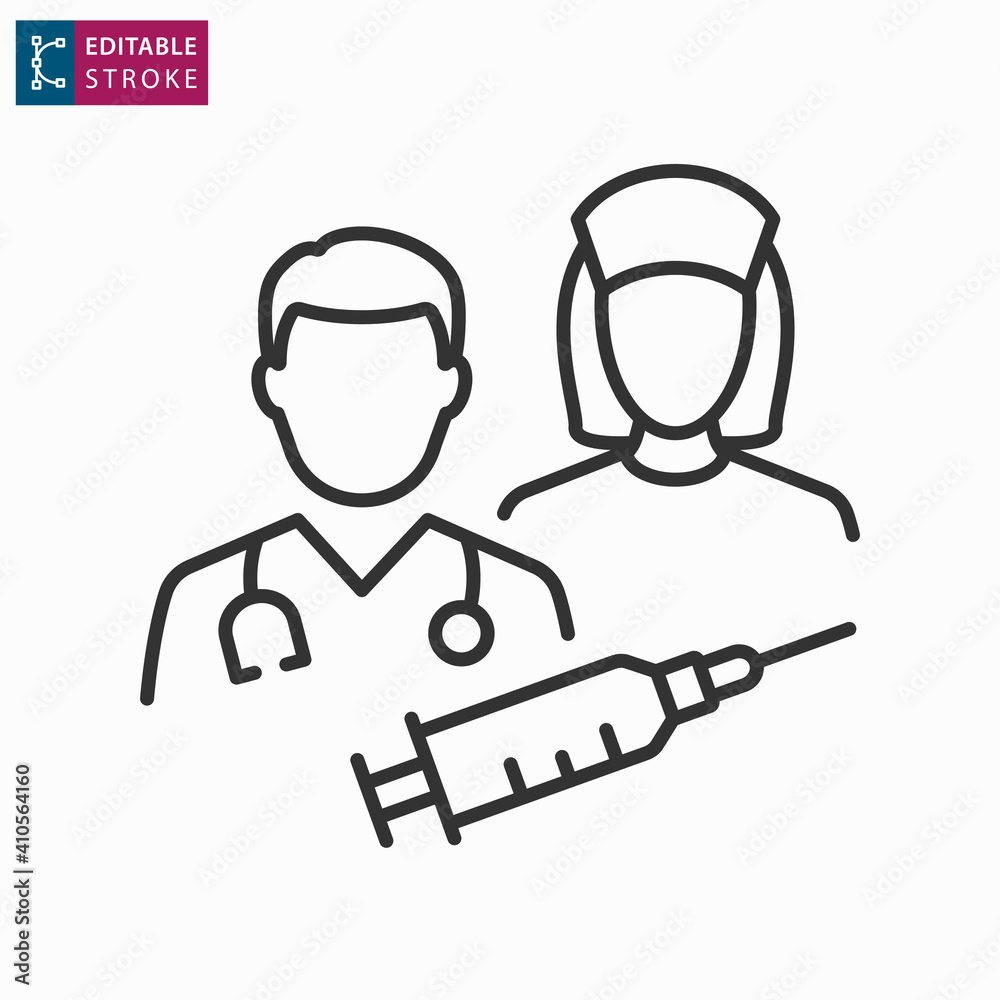 Doctor and nurse line icon on white background. Editable stroke.