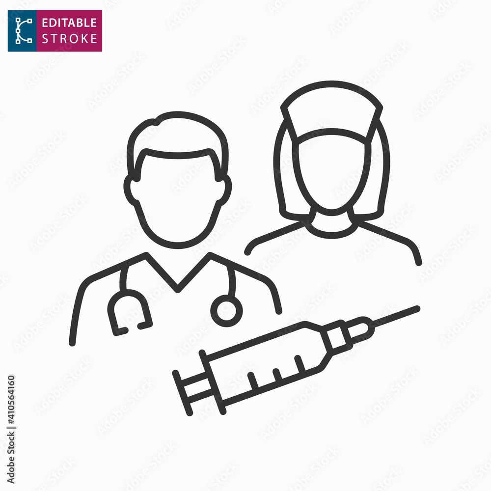 Doctor and nurse line icon on white background. Editable stroke. Doctor and nurse line icon on white background. Editable stroke.