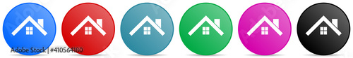 House, roof and window vector icons, set of circle gradient buttons in 6 colors options for webdesign and mobile applications