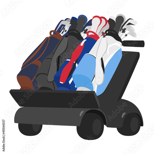 キャディバッグを乗せた手押しのゴルフカートのイラスト。