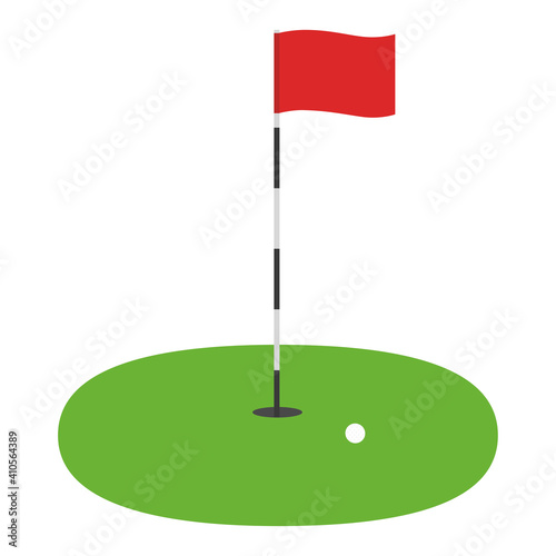 ゴルフコースと旗とボールのアイコンのイラスト。