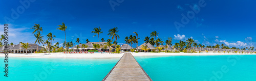 Idyllic tropical beach landscape for background or wallpaper. Design of tourism for summer vacation landscape, holiday destination concept. Exotic island scene, relaxing view. Paradise seaside lagoon © icemanphotos