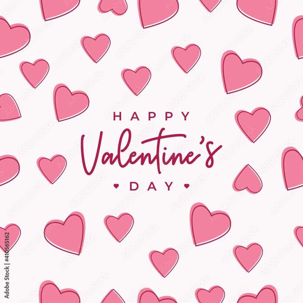 Happy valentines day lettering on heart seamless pattern background vector illustration	