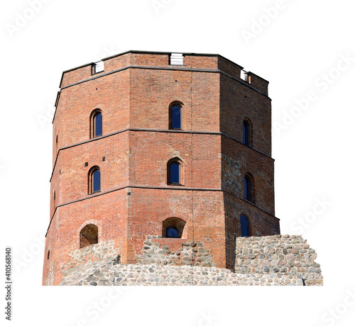 Medieval castle tower. Stronghold with massive guard tower