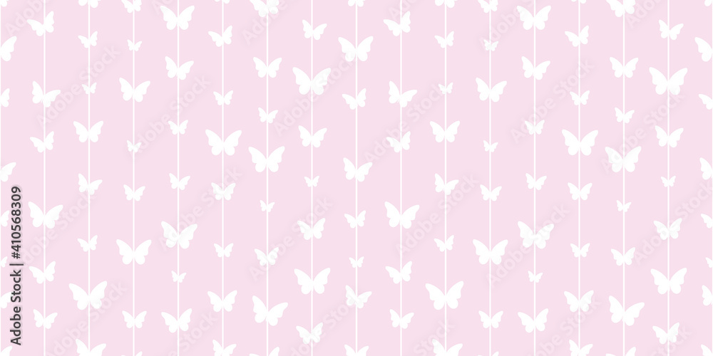 White and pink striped and butterflies seamless background. White and pink striped and butterflies seamless background.