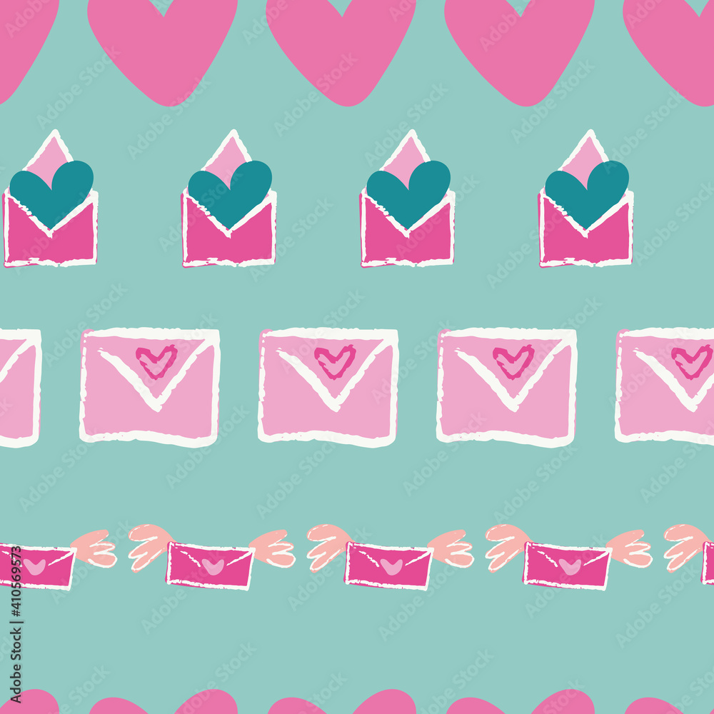 Valentine Love Heart Letter Envelope Wings Seamless Pattern Valentine Love Heart Letter Envelope Wings Seamless Pattern
