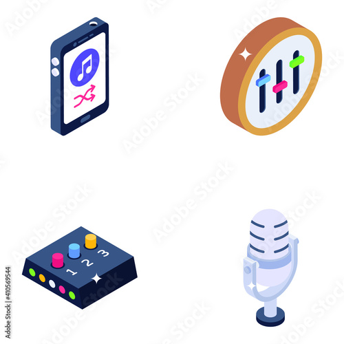 
Pack of Music and Multimedia Isometric Icons
