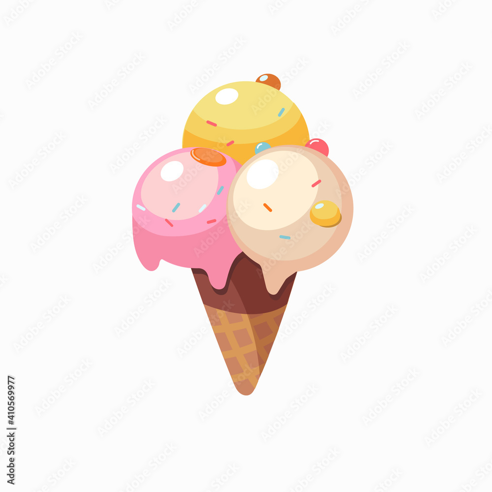 illustration of ice cream in a cone two balls, dessert