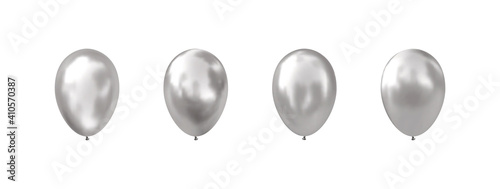 Vector 3d helium balloons. Realistic glossy silver 3d balloon.