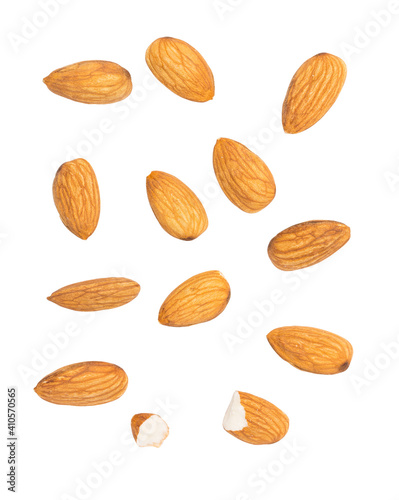 Top view Almonds isolated on white background