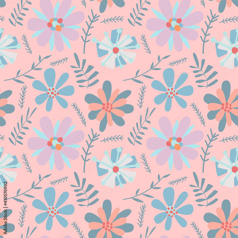Vector illustration seamless pattern on the theme of Easter. Abstract flowers on coral background. For poster and congratulation.. Vector illustration seamless pattern on the theme of Easter. Abstract flowers on coral background. For poster and congratulation..
