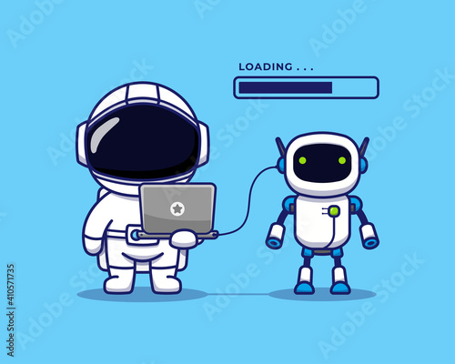 Cute astronaut with space robot 