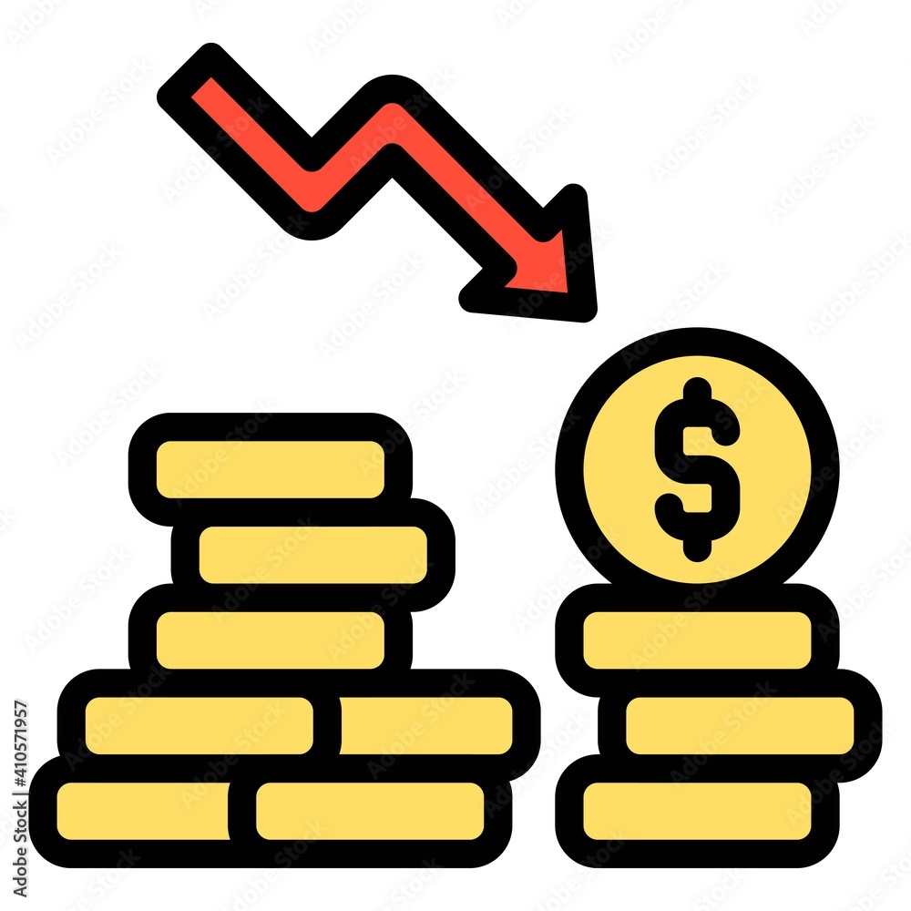 Coins with down arrow icon, Bankruptcy related vector Coins with down arrow icon, Bankruptcy related vector