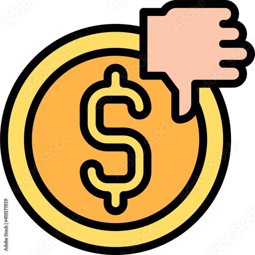 Coin with unlike sign icon, Bankruptcy related vector
