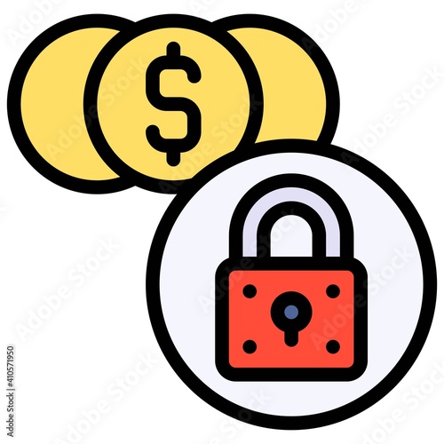 Coins with lock icon, Bankruptcy related vector