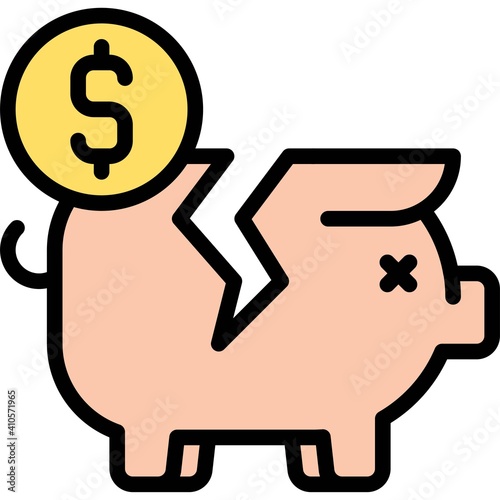 Broken Piggy bank icon, Bankruptcy related vector