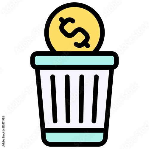 Throwing coin to bin icon, Bankruptcy related vector