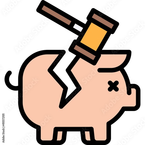 Piggy bank crashed by Hammer icon, Bankruptcy related vector