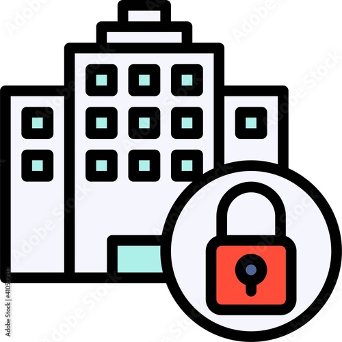 Hotel with lock icon, Bankruptcy related vector