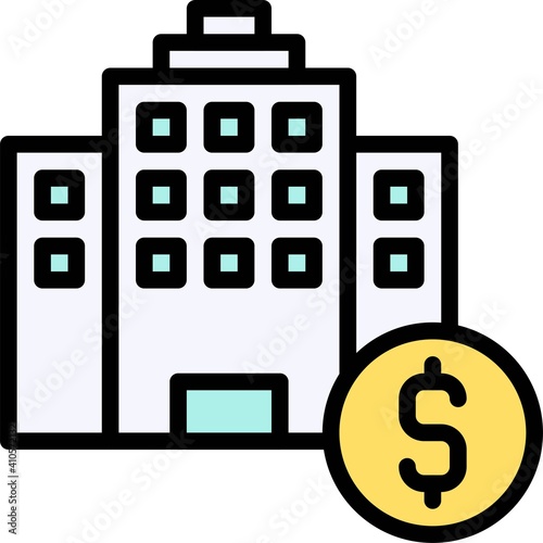 Hotel with coin icon, Bankruptcy related vector