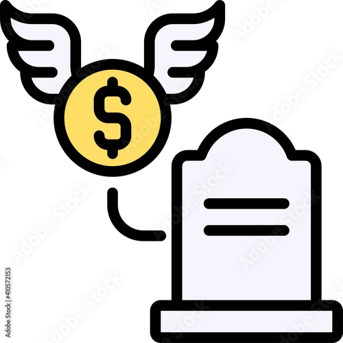 Flying coin and Gravestone icon, Bankruptcy related vector