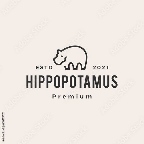 hippopotamus hipster vintage logo vector icon illustration