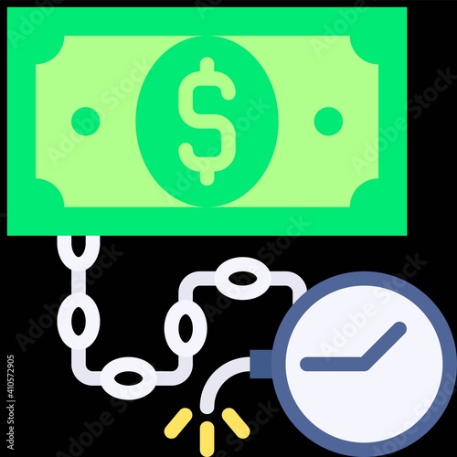 Banknote with Timebomb icon, Bankruptcy related vector