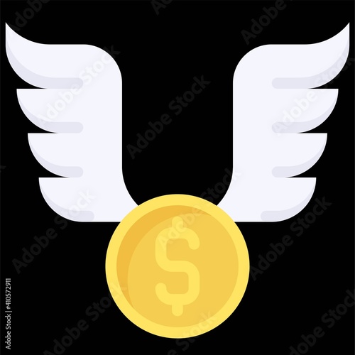 Coin with Wing icon, Bankruptcy related vector