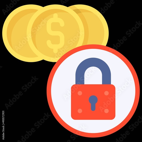 Coins with lock icon, Bankruptcy related vector