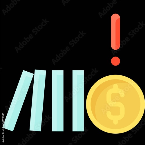 Domino effect and Coin icon, Bankruptcy related vector
