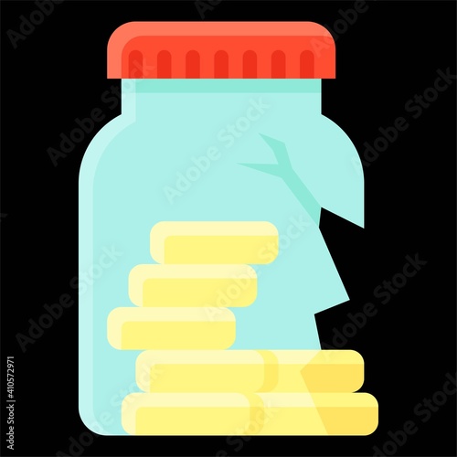Broken coin jar icon, Bankruptcy related vector