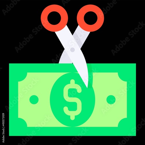 Scissor cut Banknote icon, Bankruptcy related vector