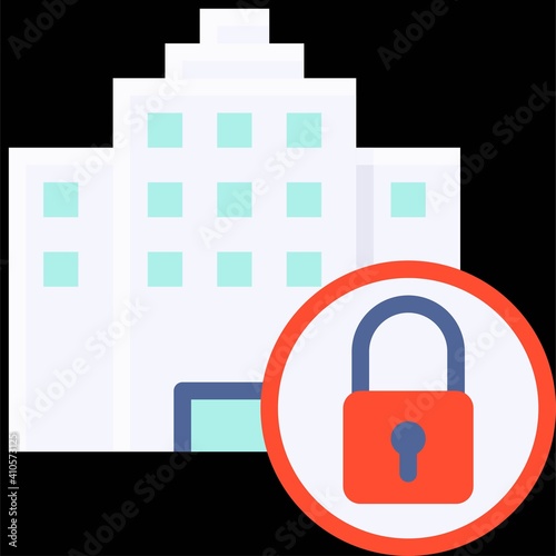 Hotel with lock icon, Bankruptcy related vector