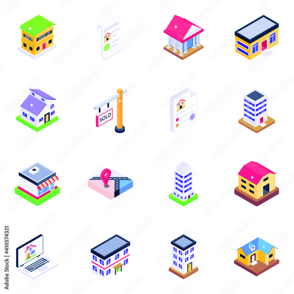 
Pack of Home Architecture Isometric Icons 
