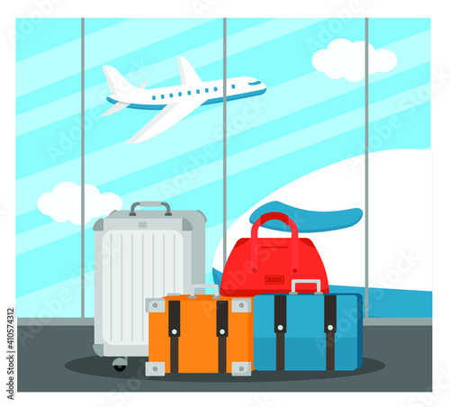 Baggage, Suitcases And Bags In Airport flat