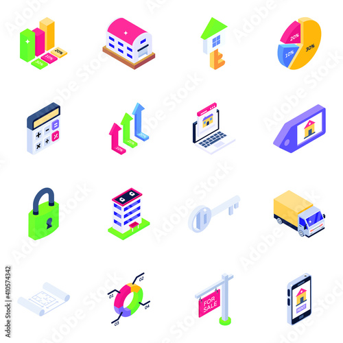 
Pack of Bar Charts Isometric Icons 
